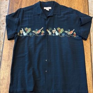 Men’s Tropical Black Casual Button Down Shirt 100% Silk